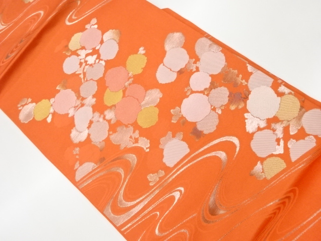 JAPANESE KIMONO / VINTAGE NAGOYA OBI / WOVEN ABSTRACT FLOWER & STREAM